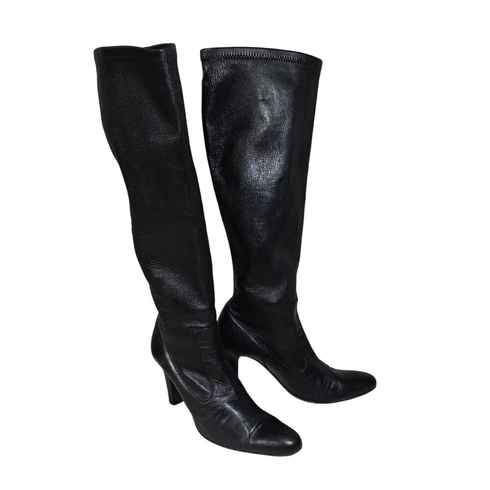 Cole Haan Black Color Stretch Leather Knee High Boots Womens Size 9